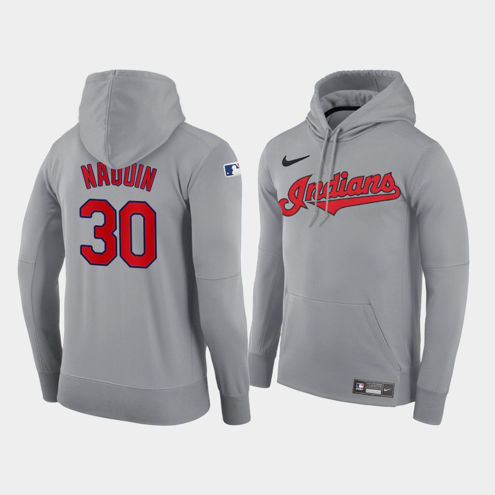 Cheap Men Cleveland Indians 30 Naquin gray road hoodie 2021 MLB Nike Jerseys